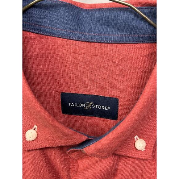 Tailor Store Linen shirt Mens‎ Medium Coral Button Down Preppy Coastal Beach - Picture 4 of 7